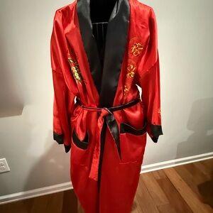 Elegant Red and Black Men's or Women's Satin Robe